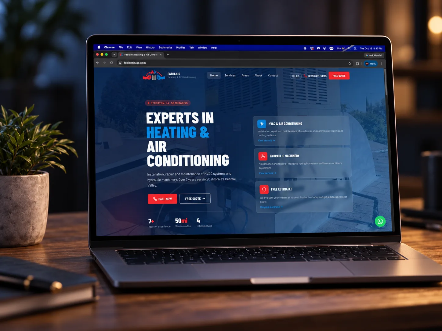Sitio web de Fabian's Heating & Air Conditioning, diseñado por Grafik Web Design